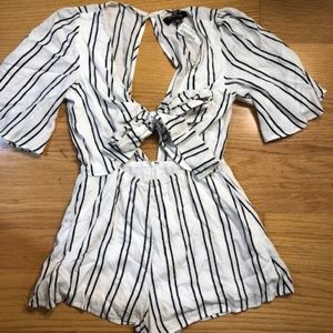 Black and White Striped Tie Romper